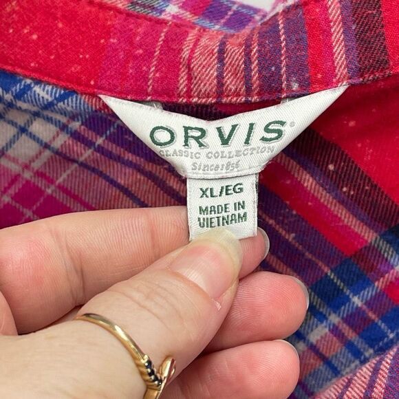 Orvis Womens Button Down Shirt Stretch Long Sleeve Plaid Pocket Red Size XL - Picture 7 of 12